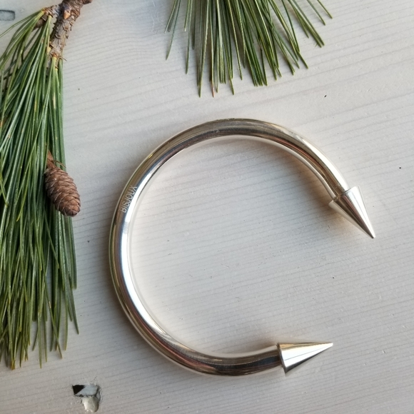 Men's brass silver plated heavy spike cuff bangle - Picture 5 of 9